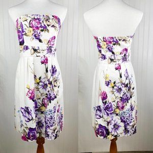 WHBM White Purple Floral Strapless Pockets Dress 6